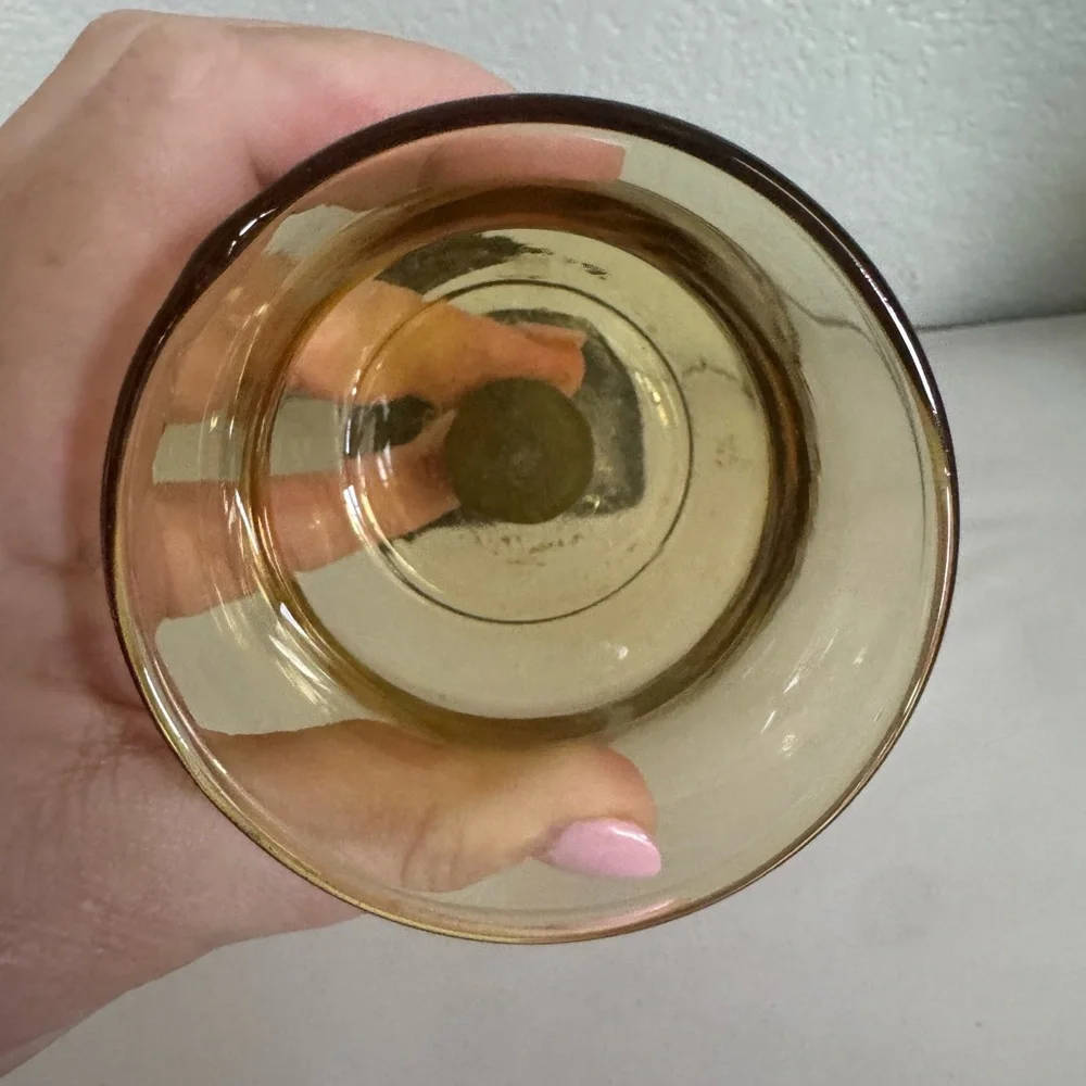 Elegant Amber Glass and Brass Candle Holder